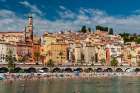 Sablettes beach-Saint Michel Church and the town of Menton-Provence Alpes Cote dAzur-France Coastal Print